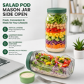 Salad Pod Mason Jar Side Open – Leakproof Vertical Layering Salad Jar with Built-In Dressing Container