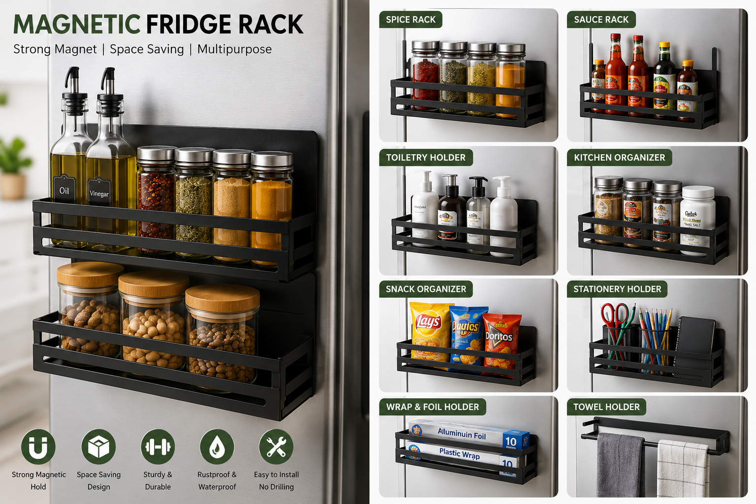 Magnetic Fridge Rack – Strong Magnet | Space Saving | Multipurpose (Pack of 1)