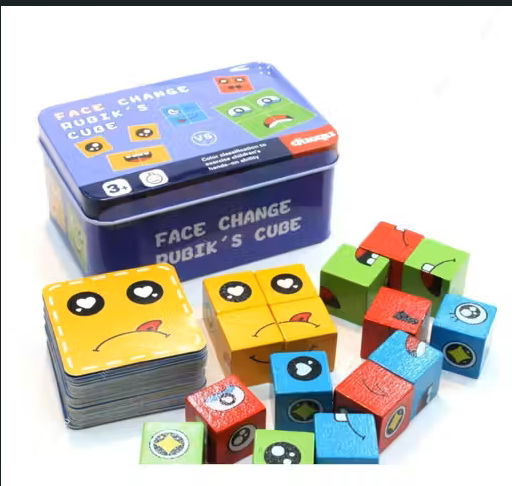 Face Changing Game for Kids – Smiley Emoji Cube | 16 Face Cubes & 72 Cards (Multi Color)